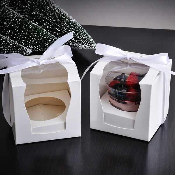 24PCS Single Cupcake Boxes with Window and Handle Cupcake Gift Packaging Boxes