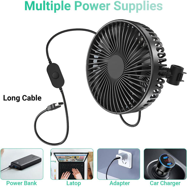 12V Car Fan Portable USB Vehicle Truck 360° Rotatable Auto Cooling Cooler Fan