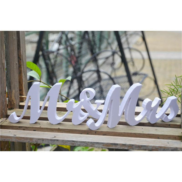 Mr & Mrs Wooden Wedding Sign White | Romantic Reception Table Decoration
