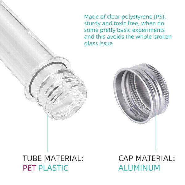 50PCS 45ML Plastic Lab Test Tubes Metal Cap Screw Lid Round Bottom Wedding Party
