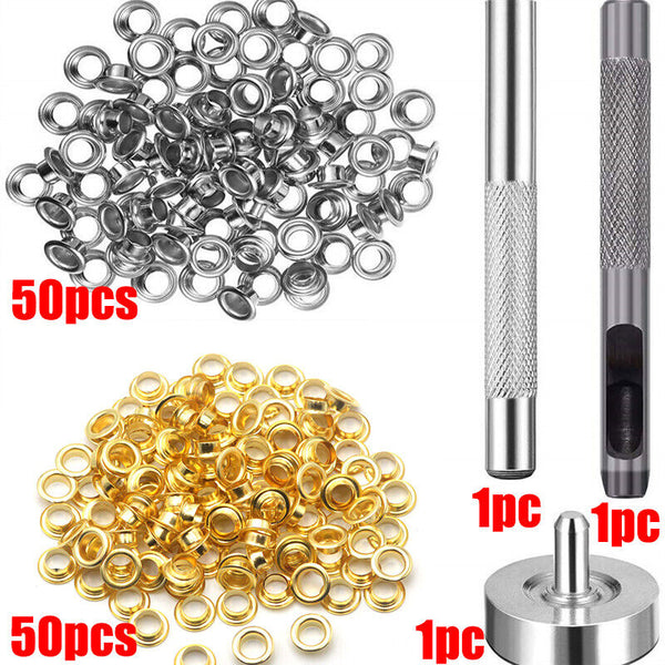 103pcs Eyelet Punch Die Tool Kits + 6mm Eyelets Grommet Washer For Leather Craft