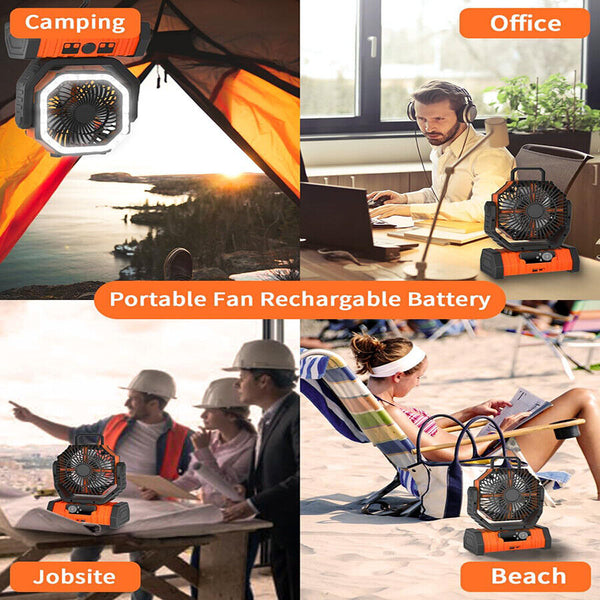 20000mAh Portable Camping Fan Hanging With LED Light Tent Fans USB Rechargeable