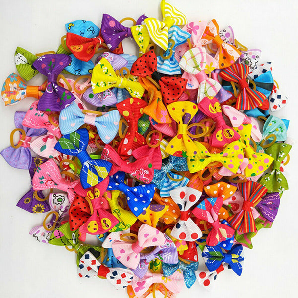 100PCS Pet Small Dog Hair Bows Rubber Bands Puppy Cat Grooming Accessory