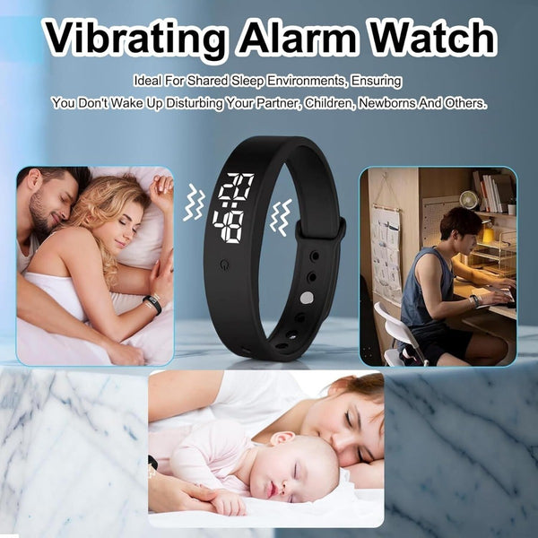 Vibrating Alarm Watch - Silent Vibration Wristband for Hearing Impaired & Deep Sleepers
