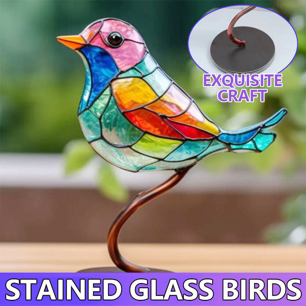 Birds-On-Branch Ornaments Table Home Decor Stained Metal Window Panel Suncatcher