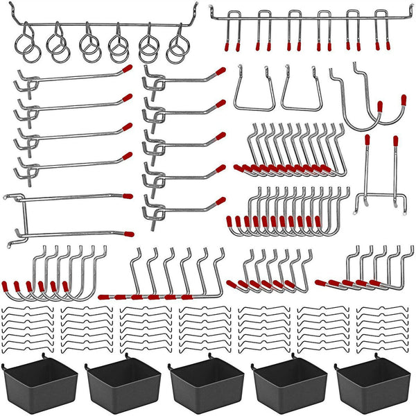 114PCS Pegboard Hooks Set Bins Peg Board Wall Hanger Garage Organizer Workshop
