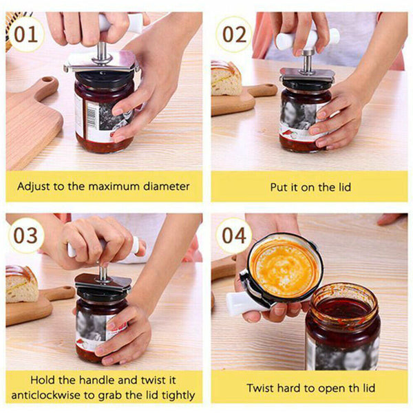 Jar Opener Adjustable Bottle Opener Stainless Steel Lids Off Remover For Kitchen