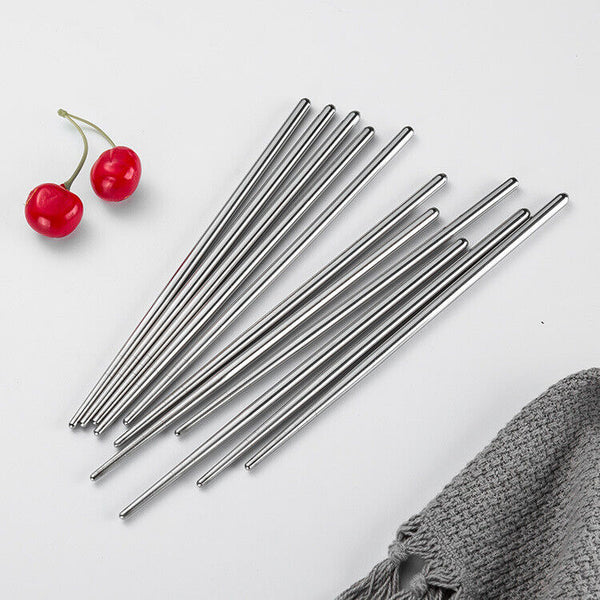 10 Pairs Stainless Steel Chopsticks Asian Japanese Metal Table Cutlery 22.5CM AU