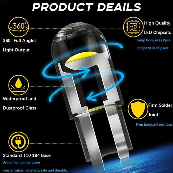 30 pcs For XSTORM White T10 194 168 W5W COB Bright LED Light Bulb Waterproof New
