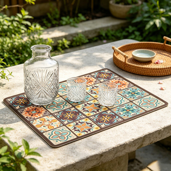 Dish Drying Mat with Glass Pitcher & Cup Set – Decorative Kitchen Draining Mat