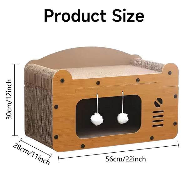 Cat Cardboard House Scratcher Cat Climbing Hideaway Play House with Hanging Ball