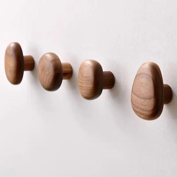8pcs Walnut Wooden Wall Hooks | Modern Coat Hat Rack Hooks for Home Decor