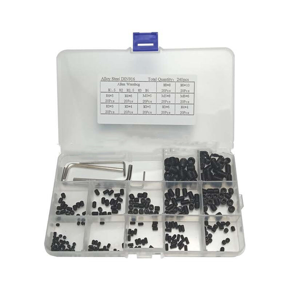 240x M3/M4/M5/M6/M8 Carbon-Steel Hex Socket Set Grub240 Piece Hex Socket Grub Screw Assortment Kit with 5 Hex Keys – Carbon Steel Set Screws M3 M4 M5 M6 M8 Screws Kit+5Pcs Hex Keys