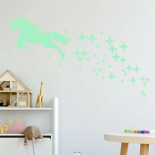 Glow In The Dark Rainbow Moon Stars Unicorn Wall Sticker Kids Room Fun Decor