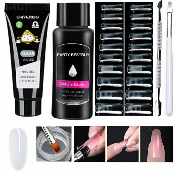 Poly UV Gel Nail Builder Extension Kit, Polygel Tube Nail Art File Color Tube