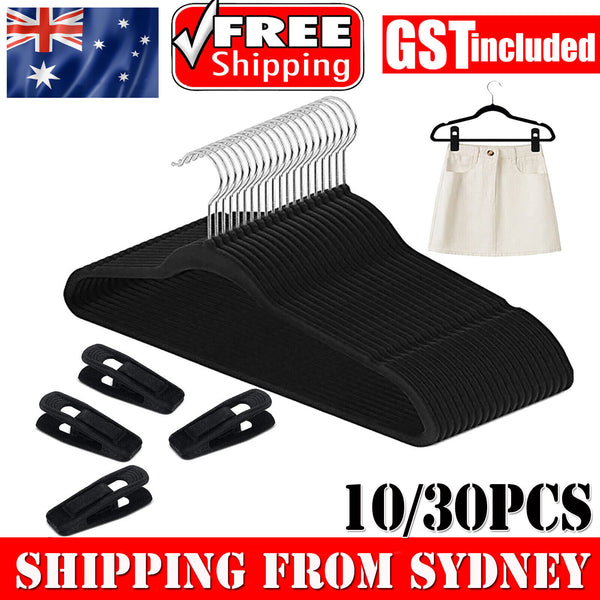 10/30x Non-Slip Velvet Coat Hangers Clip Space Saving Clothing Hooks Rack Shirt