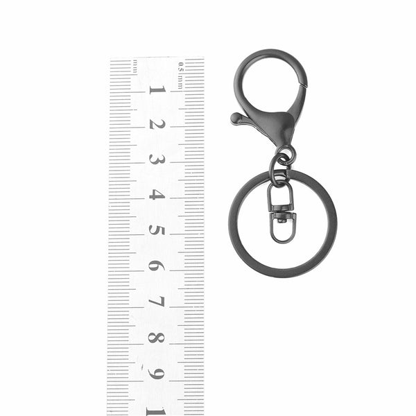 30x Lobster Clasps Keyrings Metal Black Swivel Ssplit Key Chain Keyring 70mm NEW