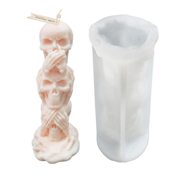 Silicone 3D Art Skull Candle Mold DIY Making Soap Wax Resin Mould Craft Tool AU