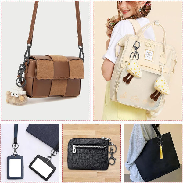 10x Lobster Clasps Keyring Black Metal Swivel Split Key Chain Keyring 70mm AU