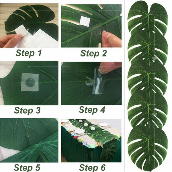 12x Large Tropical Hawaiian Artificial Palm Monstera Leaves Party Fake Luau Deco