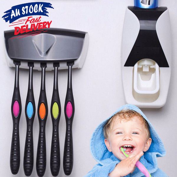 5 Toothbrush Holder Automatic Toothpaste Dispenser Set SqueezerStand Hnadfree