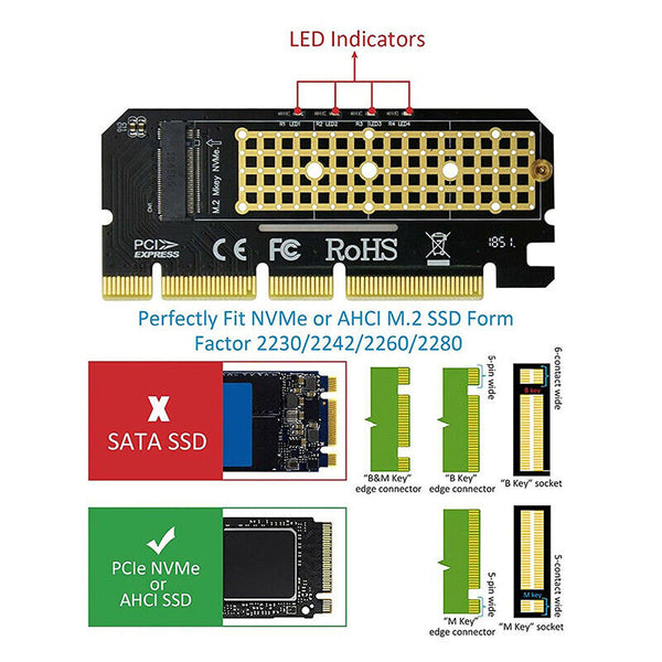 M.2 NVMe SSD NGFF TO PCIE 3.0 x16 x8 x4 Adapter M Key Interface Card Full Speed