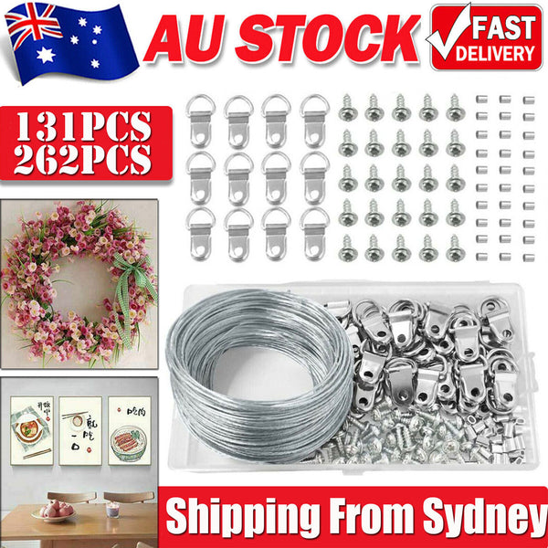 1/2Set Picture Hangers Hooks 30M Wire Photo Frame Hanging D Ring Stainless Steel