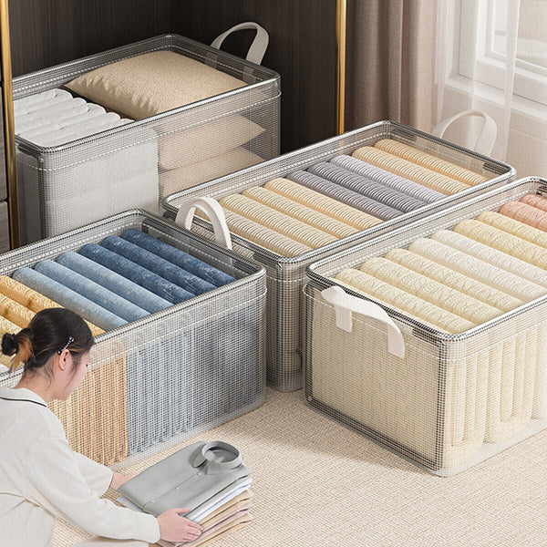 4pcs Transparent Clothes Storage Box Thickened Pants Basket Wardrobe Organizer