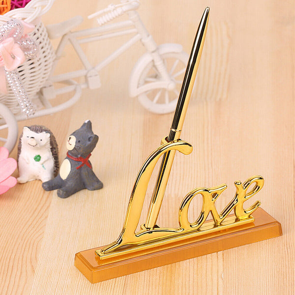 Wedding Signing Pen with Gold Plated Love Holder Party Pen Set Engagement Favors