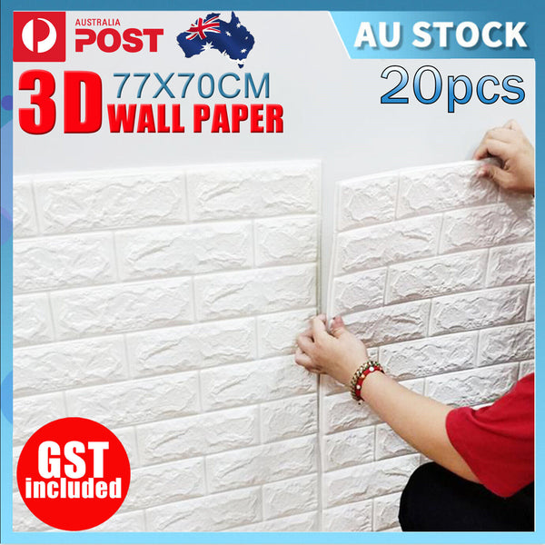 20PCS 3D Wallpaper Wall Panels Self Adhesive Brick Waterproof Stickers 70*77CM