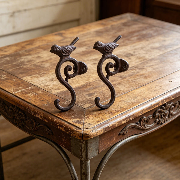 2PCS Vintage Cast Iron Wall Hooks Bird Design Coat Hat Towel Hanging Hooks
