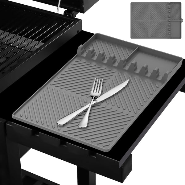 2pcs Silicone BBQ Grill Mat with Drip Pad | Heat Resistant Griddle Tool Holder Mat