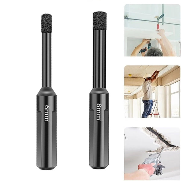 2pcs Dry Diamond Drill Bits 6/8mm For Porcelain Glass Tile Ceramic Marble Black