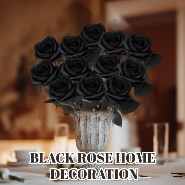 Black Artificial Rose Flowers 36PCS Faux Rose Stems DIY Floral Arrangement Home Decor