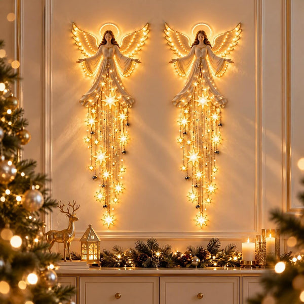 Angel Blessing Wall Light, Starglow Cascading Christmas Angel with Glowing Stars