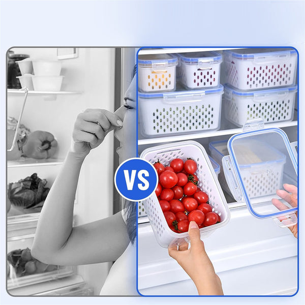 Fridge Storage Container with Removable Colander – BPA Free Fruit and Vegetable Keeper Box