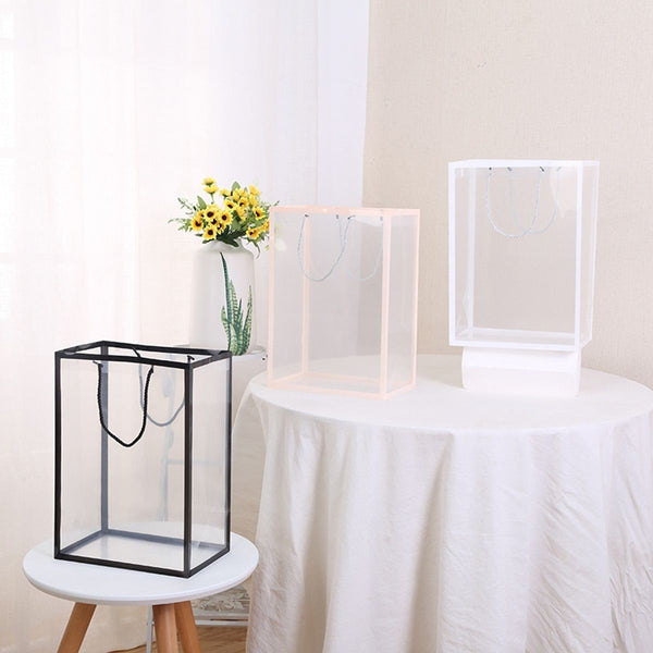 10PCS Clear Acrylic Gift Bags Floral Tote Bags Rope Handle Gift Packaging White Pink Black