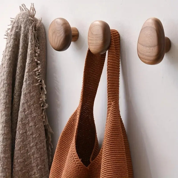 8pcs Walnut Wooden Wall Hooks | Modern Coat Hat Rack Hooks for Home Decor