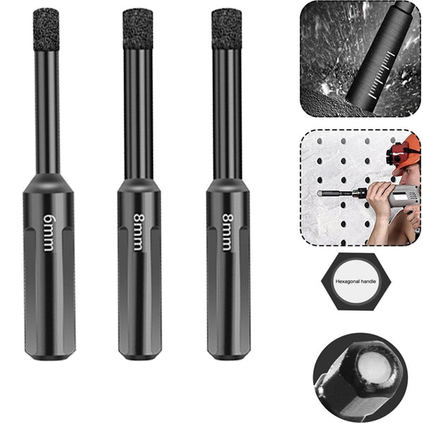 2pcs Dry Diamond Drill Bits 6/8mm For Porcelain Glass Tile Ceramic Marble Black