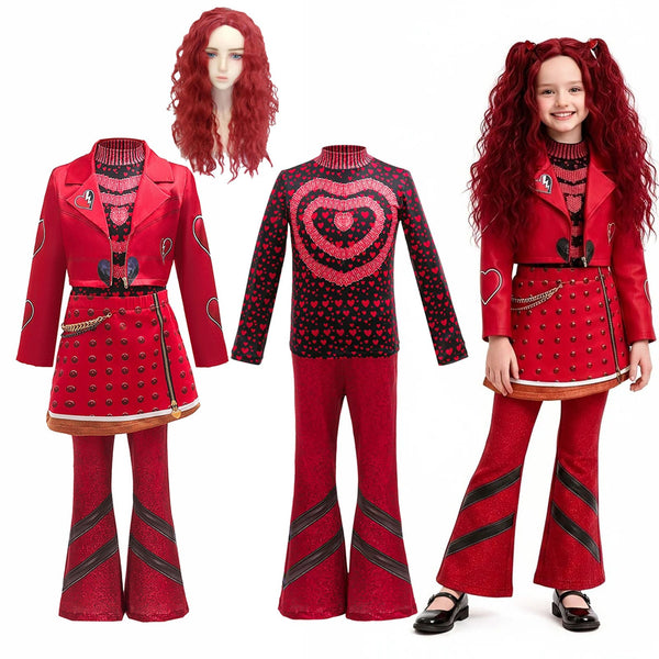 Descendants Wicked Wonderland Red costume set with jacket dress pants and wig