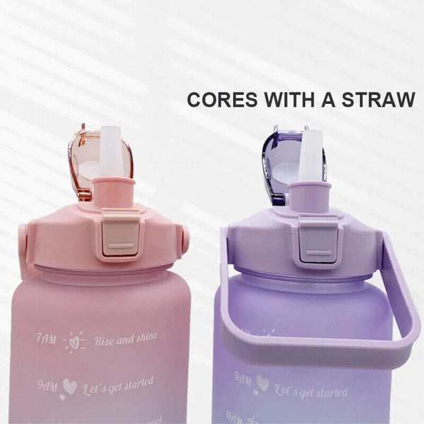 2L Sports Water Bottle Large Capacity Straw Time Motivational Cup Fitness Jugs