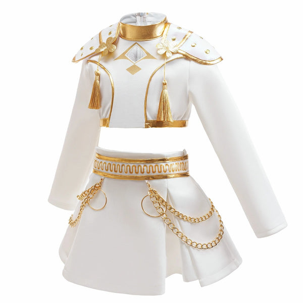 Rumi Huntrix stage outfit with gold chain details - KPop Demon Hunters costume for kids - Lets Party