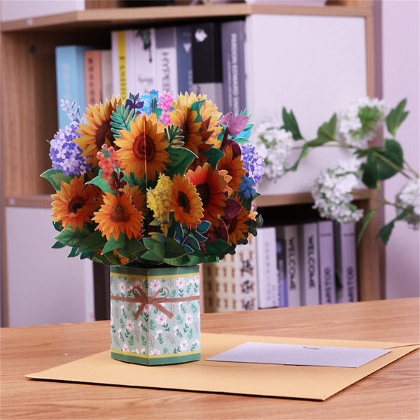 Giant Bouquet Mixed Flowers Pop-Up 3D Gift Card Sunflower Greeting Birthday Gift