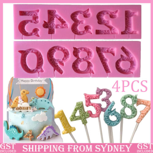 4PCS Number Silicone Fondant Mould Cake Decorating Sugar Topper Chocolate Mould