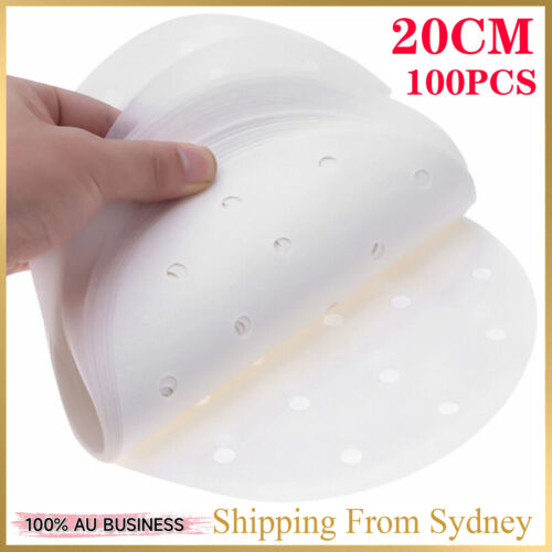 100Pcs 20cm Perforated Steamer Pad Non Stick liners air fryer Dim Sum Papers AUS