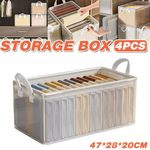 4pcs Transparent Clothes Storage Box Thickened Pants Basket Wardrobe Organizer