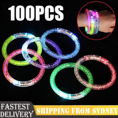 100x LED Bracelets Glow Bangle Light Up Wristbands Neon Bracelet for Kids Adults
