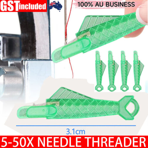 5-50Pcs Green Automatic Quick Sewing Machine Needle Threader Stitch Insertion AU