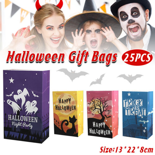 25pcs Halloween Kraft Paper Treat Bags Creative Candy Flat Pockets for Party