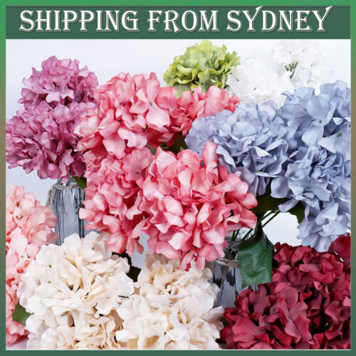 2PCS 6 Heads Hydrangea Flower Artificial Silk Flowers Stem Bouquet Wedding Party